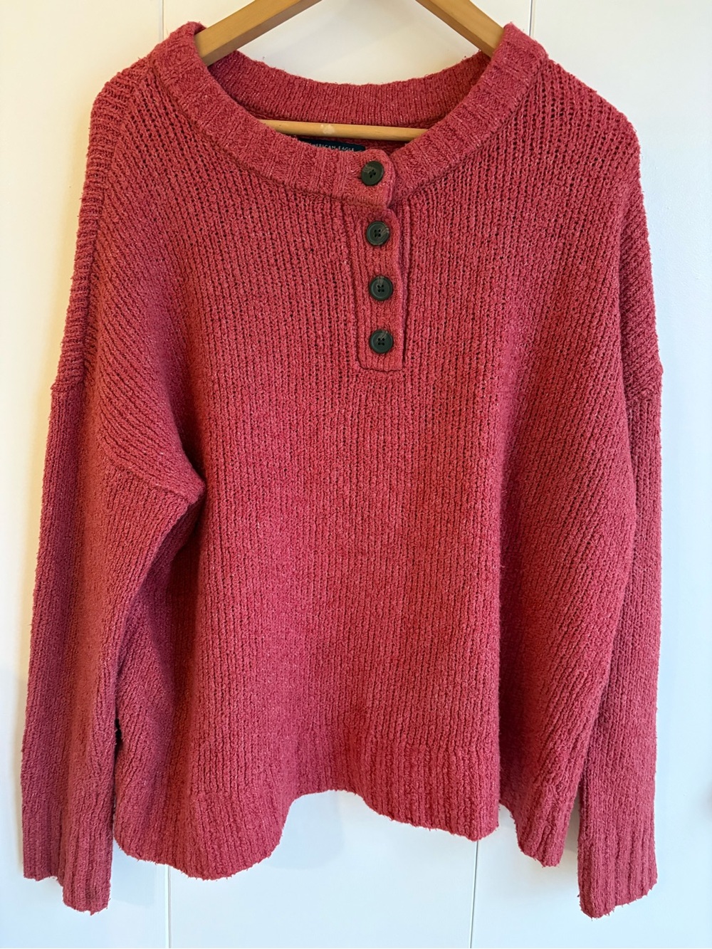 American Eagle Outfitters Dusty Rose Henley Sweater Oversized
